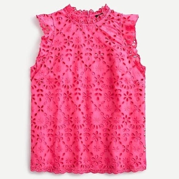 J Crew Mockneck top in embroidered eyelet Sz L - Picture 1 of 8